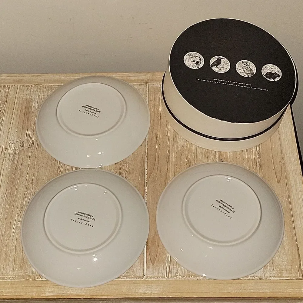 POTTERY BARN Curiosity Plates Midnight Dreary Appetizer SET of  3 6 1/2”